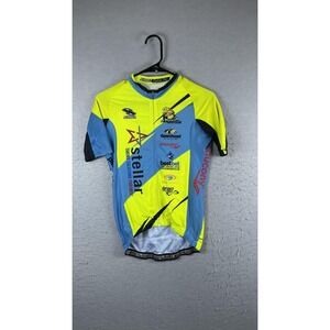 Suarez Stellar Cycling Jersey Mens Medium Yellow Blue‎ Full Zip Short Sleeve